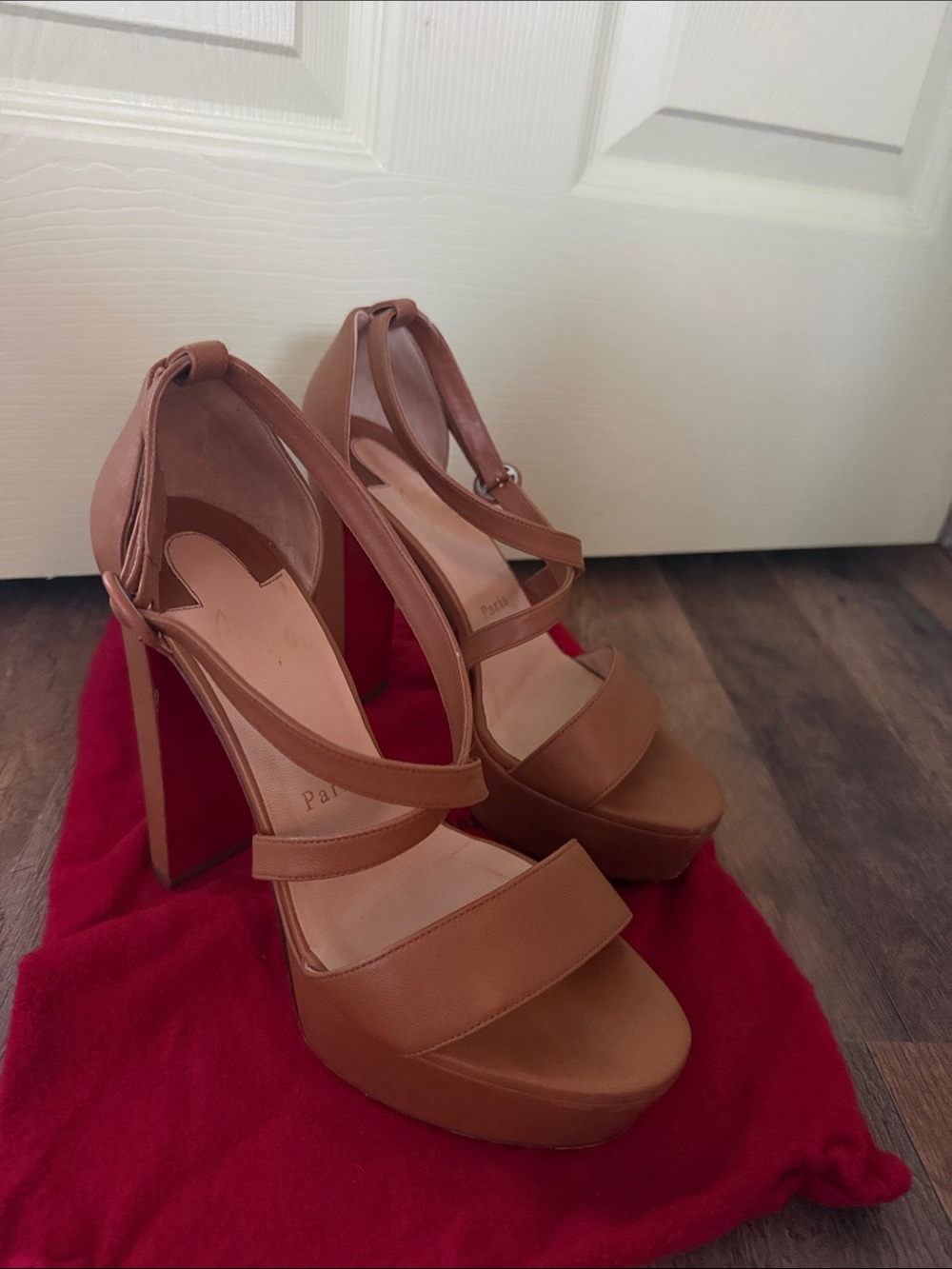 Christian Louboutin Tan Leather Platform Strappy Heels